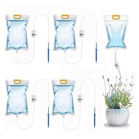 Lot de 5 sacs d'irrigation goutte à goutte à goutte à débit réglable de 3,5 L Système d'arrosage automatique pour plantes d'intéri et d'extéri (1/5)