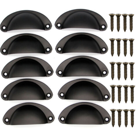 10PCS Poignée de Coquille Vintage, Bouton de Porte, Poignée de Meuble, Rétro Poignées de Porte en Fer Avec Vis pour Meuble Tiroir Armoire Cuisine Placard, 8,1 cm x 3,5 cm (Noir) (1/5)