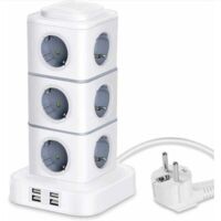 VURAHOME - Multiprise verticale 12 prises avec 4 ports USB – Rallonge 3M – Protection contre surtensions – Charge rapide pour appareils mobiles