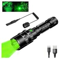 Torche, torche de chasse verte, torche de lumière verte 1000 lumens 300 mètres étanche 5 modes torches tactiques (noir)-