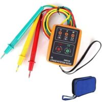 Testeur de commande rotative triphasé AC 60V/600V, SM-852B, équipé de pinces crocodiles, d'un affichage LED et d'un testeur de buzzer.