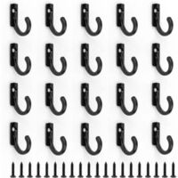 20 crochets vintage, mini crochets porte-manteaux 24 x 17 mm avec 20 vis, en alliage de zinc, crochet simple noir vintage, adaptés aux couloirs, chambres et salons.