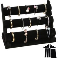 Présentoir à bracelets en velours avec 3 étages amovibles : présentoir noir pour bracelets et bijoux pour femmes et filles, porte-bijoux en velours, porte-bijoux pour bracelet, collier et
