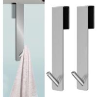 2 PCS Crochets de Porte de Douche,Accroche Serviette avec Couches en Mousse,crochets de porte pour cabine de douche paroi de douche en verre paroi de douche en verre(Argent)