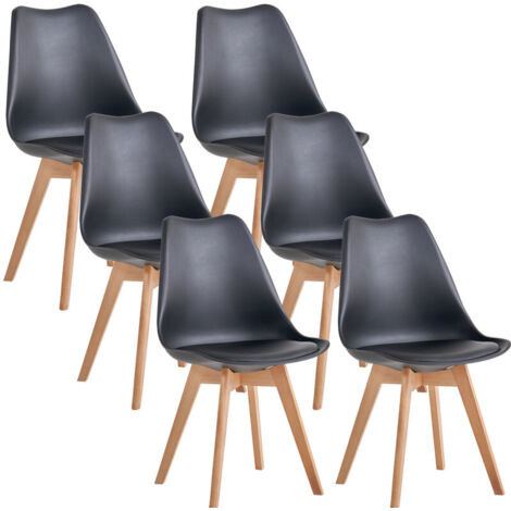 Wokaka Lot de 6 chaises de salle a manger - Coussin de siège en cuir-Scandinave(Noir)