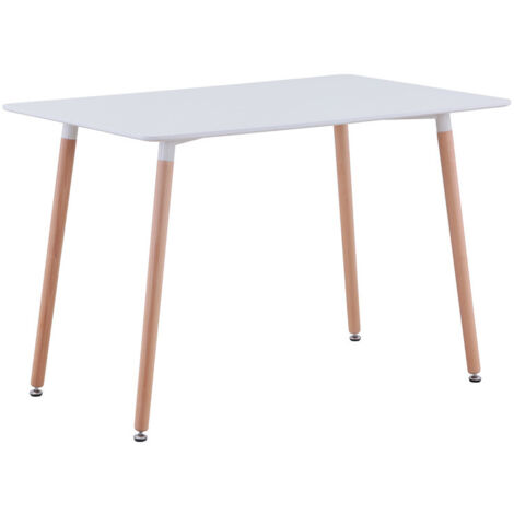 Wokaka – Table à manger rectangulaire 4-6 personnes – Plateau MDF blanc – Dimensions L110 x P70 x H74 cm – Style scandinave moderne - L110P70H74CM (1/5)
