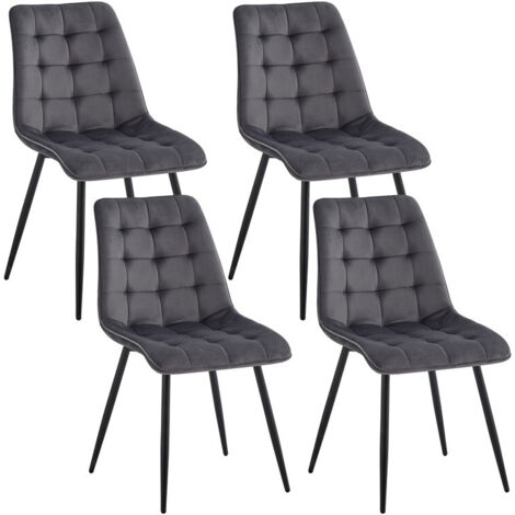 Wokaka Lot de 4 chaises en Velours - chaises de salle à manger style rétro,ergonomiques - 47 Lx43 Px50 H cm(gris clair)