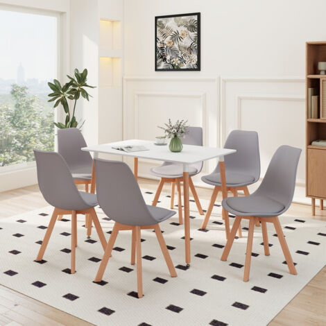 Wokaka Lot table et chaises de salle à manger rectangulaires - plateau 11070cm - 6 chaises (gris) - Scandinave (1/5)