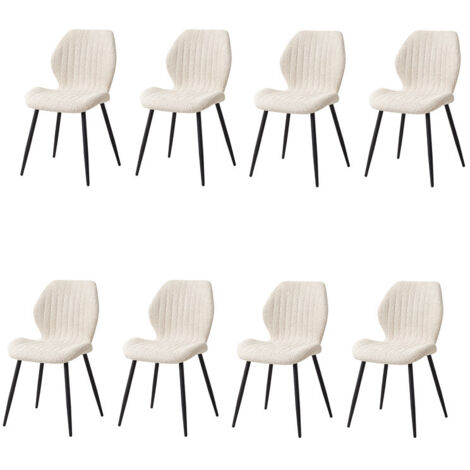 Wokaka – Lot de 8 chaises de salle à manger en tissu beige – Style vintage – Pieds en métal – Ergonomiques et stables pour un confort optimal