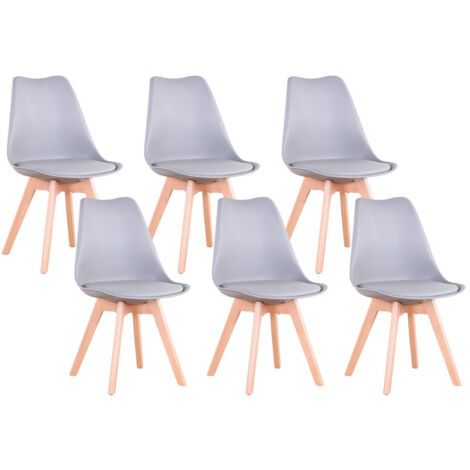 Wokaka – Lot de 6 chaises scandinaves en cuir avec coussin – Design contemporain – Dimensions 49x42x83 cm – Pour salle à manger ou bureau