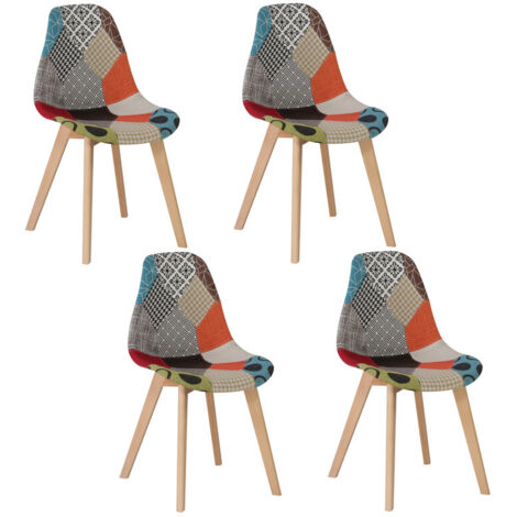 Wokaka – Lot de 4 chaises de salle à manger scandinaves patchwork rouge – Pieds en hêtre – Design vintage pour salon et bureau (1/5)