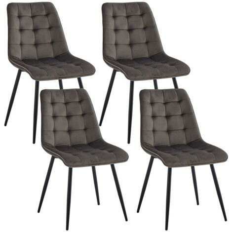 Wokaka Lot de 4 chaises en Velours - chaises de salle à manger style rétro,ergonomiques - 47 Lx43 Px50 H cm(gris foncé)