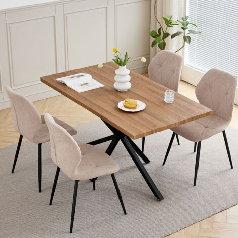 Wokaka Table à manger Rectangulaire  - Pieds en métal noir - Effet bois clair - L140cm - Pour 4 à 6 personnes