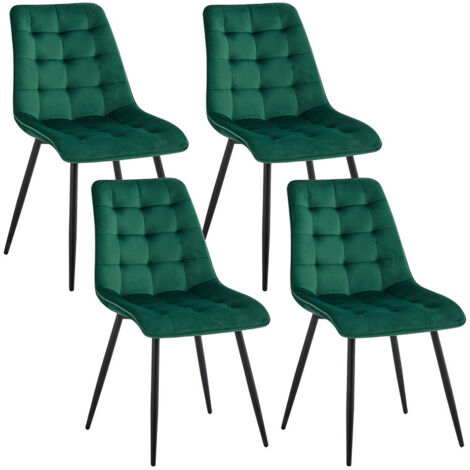 Wokaka Lot de 4 chaises en Velours - chaises de salle à manger style rétro,ergonomiques - 47 Lx43 Px50 H cm(vert foncé)