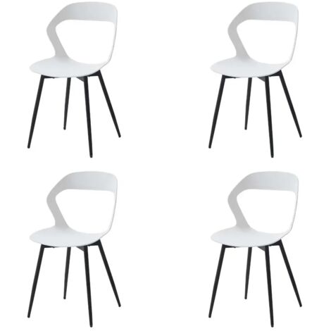 Wokaka – Lot de 4 chaises scandinaves en plastique avec pieds en métal – Hauteur d'assise 47,5 cm – Largeur 43,5 cm – Blanc