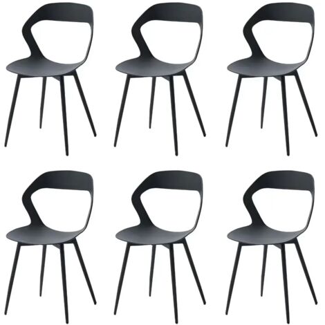 Wokaka – Lot de 6 chaises scandinaves en plastique avec pieds en métal – Hauteur d'assise 47,5 cm – Largeur d'assise 43,5 cm – Noir