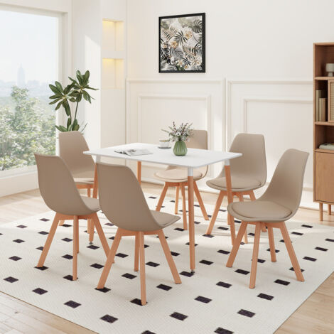 Wokaka – Ensemble table et chaises rectangulaires 110 x 70 cm – 6 chaises en MDF – Design scandinave pour salle à manger – Montage facile