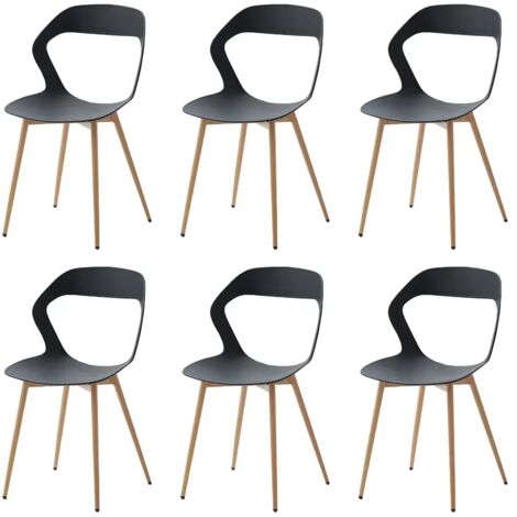 Wokaka – Lot de 6 chaises scandinaves en plastique noir – Dossier ajouré pour intérieur/extérieur – Pieds en métal avec patins antidérapants