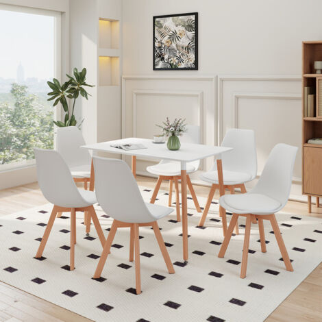 Wokaka – Ensemble table et chaises salle à manger 110 x 70 cm – 6 chaises blanches – Design scandinave élégant – Montage facile