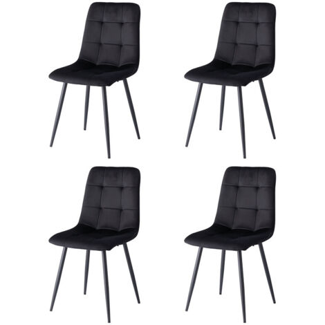 Wokaka – Lot de 4 chaises en velours hollandais – Chaise de salle à manger vintage – Structure métal – Hauteur d'assise 50 cm – Noir