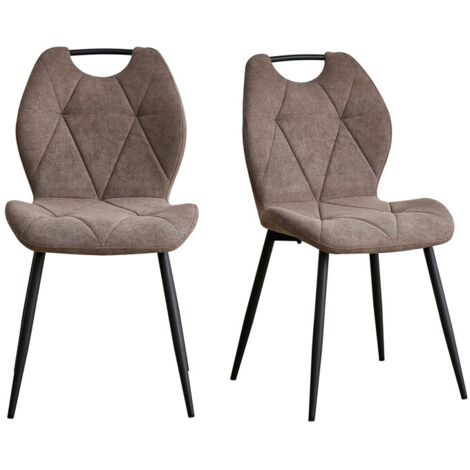 Wokaka Lot de 2 chaises de salle à manger en lin - Marron - Design vintage - Pieds en métal - Dossier haut (1/5)