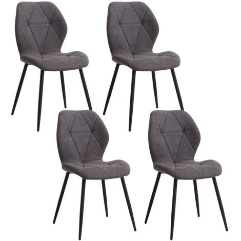 Wokaka – Lot de 4 chaises vintage en forme de diamant – Chaise en lin ergonomique – Pieds en métal gris foncé – Design scandinave élégant