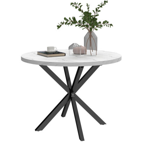Wokaka – Table à manger ronde motif marbre noir – Plateau MDF 100 x 77 cm – Pieds en métal pour stabilité – Design moderne pour salle à manger (1/5)