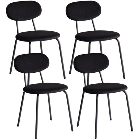 Wokaka Lot de 4 chaises - Chaises de salle à manger en métal - Chaises en velours - Dossier (Noir)