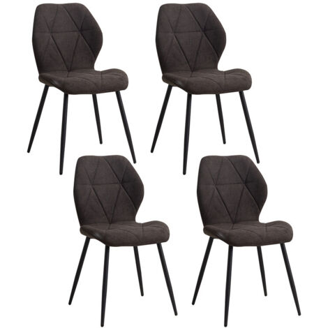 Wokaka Lot de 4 chaises - chaise de salle à manger vintage en forme de diamant - chaise en lin - pieds en métal(noir)