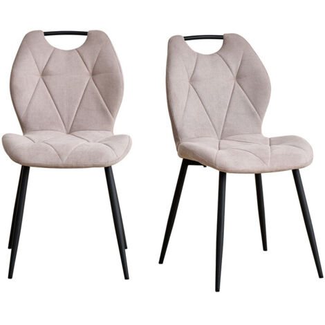 Wokaka Lot de 2 chaises de salle à manger en lin - Beige - Design vintage - Pieds en métal - Dossier haut (1/5)