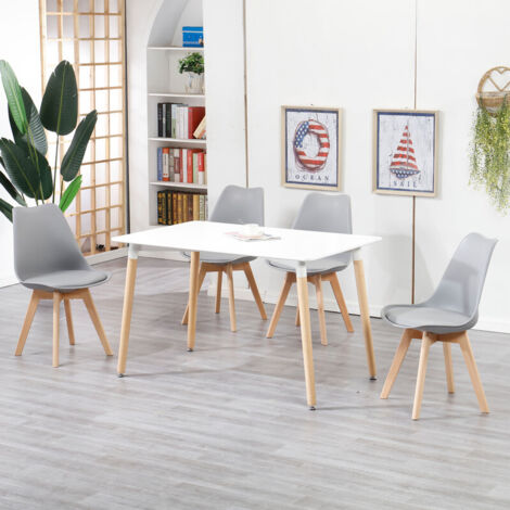 Wokaka Lot Table et Chaises de Salle à Manger- Scandinave - Table 110 cm Blanc - 4 Chaises(Gris)