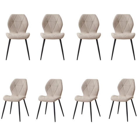 Wokaka – Lot de 8 chaises de salle à manger en tissu beige – Pieds en métal – Conception rétro – Installation facile – Forte stabilité