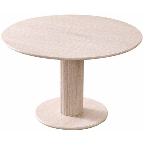 Wokaka – Table ronde moderne 120 cm pour 4 personnes – MDF lattes en bois naturel – Hauteur 75 cm – Idéale pour salle à manger ou salon (1/5)