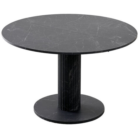 Wokaka – Table ronde 120 cm – 4 places – bois marbré noir – facile à assembler – pour espaces modernes et vintage (1/5)