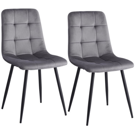 Wokaka Lot de 2 chaises - Chaises de salle à manger - Chaises en velours hollandais - Style vintage - Gris