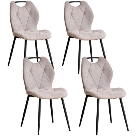 Wokaka Lot de 4 chaises - Chaise de salle à manger avec poignées -  Dossier en Tissu - Beige vintage