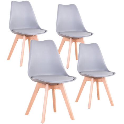 Wokaka – Lot de 4 chaises scandinaves avec coussins en cuir – Confort ergonomique – Pieds en bois massif – Dimensions 49x42x83 cm – Couleur gris