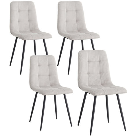 Wokaka – Lot de 4 chaises en velours côtelé – Chaise de salle à manger vintage – Confort optimal – Hauteur d'assise 50cm – Gris