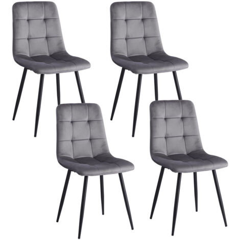 Wokaka – Lot de 4 chaises en velours hollandais – Style vintage gris – Confort optimal pour salle à manger – Hauteur d'assise 50 cm (1/5)