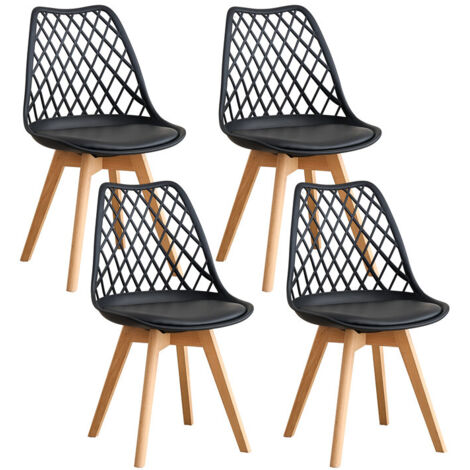 Wokaka lot de 4 chaises salle manger - Scandinave - Dossier en maille - Coussin de siège en cuir(Noir)
