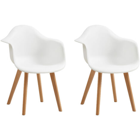 Wokaka Lot de 2 Chaises - Fauteuil de Table Massif - Chaises de Salle à Manger Scandinaves - Blanc