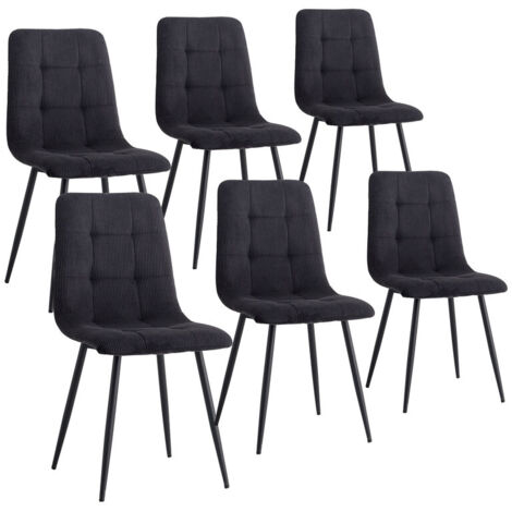 Wokaka Lot de 6 chaises - Chaises desalle à manger - Velours côtelé - Style vintage - Noir