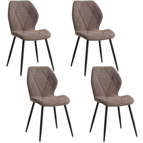 Wokaka – Lot de 4 chaises vintage en lin – Design ergonomique – Pieds en métal – Pour salle à manger ou bureau