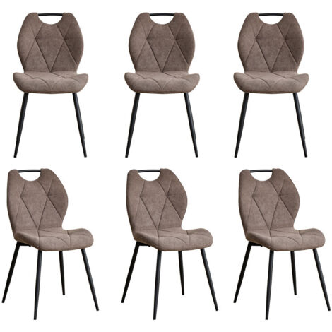 Wokaka Lot de 6 chaises - Chaise de salle à manger avec poignées - vintage - Pieds en métal - Marron (1/5)