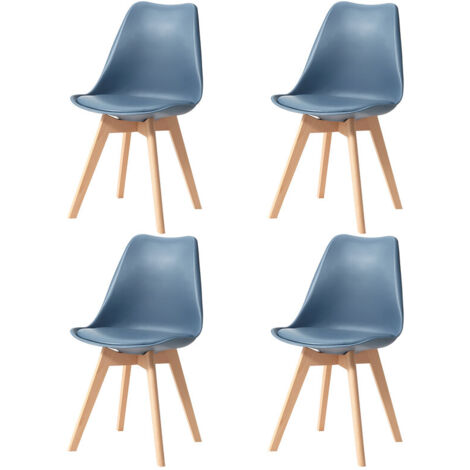 Wokaka – Lot de 4 chaises scandinaves en polypropylène – Pieds en bois – Siège ergonomique – Rembourrage en cuir mousse – Hauteur 83 cm