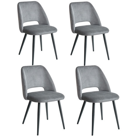 Wokaka Lot de 4 chaises - Chaises de salle à manger en velours rayé - Style contemporain - Pieds en métal - Gris (1/5)