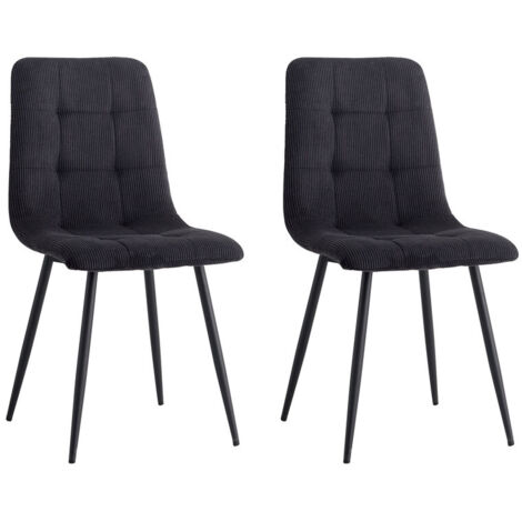 Wokaka Lot de 2 chaises - Chaise de salle à manger - Chaise en velours côtelé - Style vintage - noir