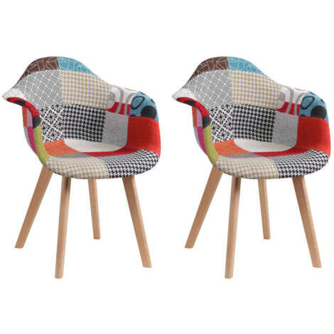 Wokaka Chaises Patchwork Vintage (lot de 2) - Pieds en Bois Massif - Chaises de Salle à Manger et de Salon (Rouge)