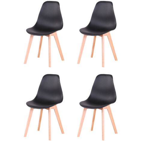 Wokaka – Lot de 4 chaises scandinaves noires – Pieds en hêtre – Dossier ergonomique – Hauteur d'assise 43 cm – Dimensions assise 46x40 cm (1/5)