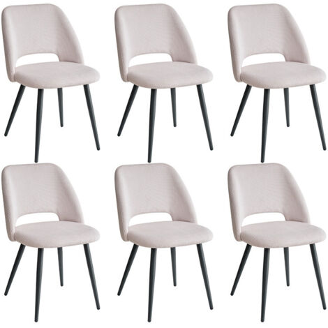 Wokaka Lot de 6 chaises - Chaises de salle à manger en velours rayé - Style contemporain - Pieds en métal - Beige (1/5)